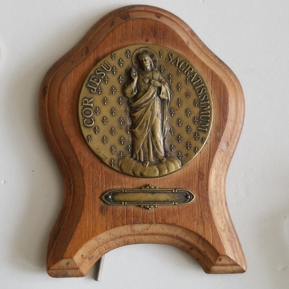 Antique BRONZE Religious shrine plaque picture